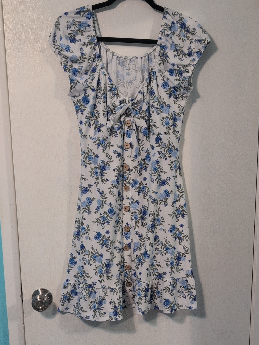 Floral Tie-Front Button-Down Mini Dress in Blue
